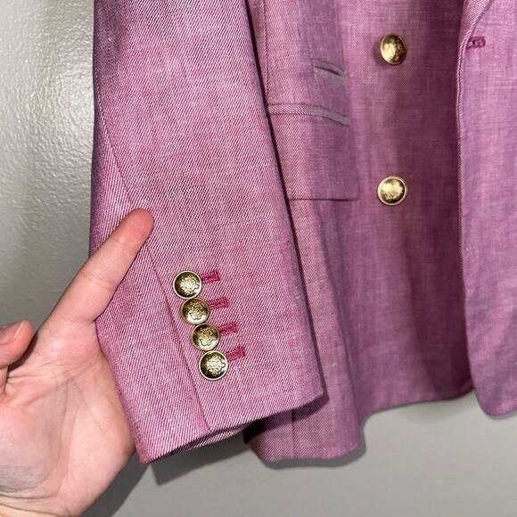 J.Crew Bristol Blazer Raspberry Pink Linen Blend Double Breasted Jacket Sz 0 - Picture 5 of 8